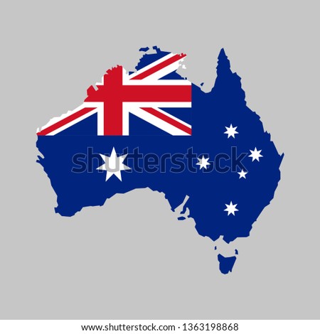Map of Australia with flag. Australian national symbol.