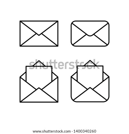 Mail linear icons, open and closed envelopes, e-mail symbol. 