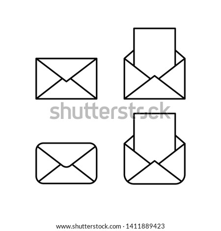 Mail linear icons, open and closed envelopes, e-mail symbol. 