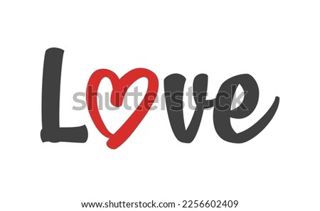 Love text lettering. O letter replaced by heart shape. Valentine's day design.