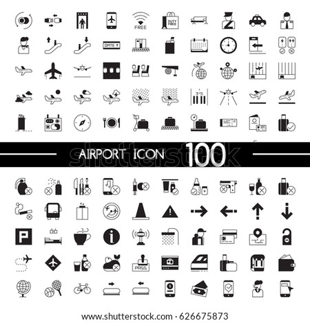 Airport icon set black and white