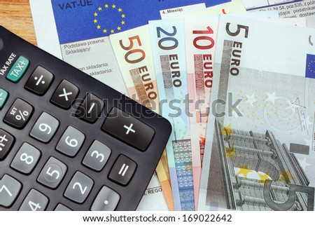 Tax europe form with money euro vat polish