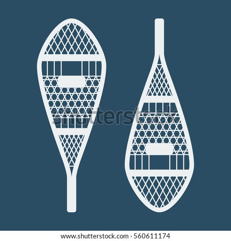 winter sports and outdoor activities equipment: pair of indian traditional snowshoes isolated on a blue background. vector eps-10