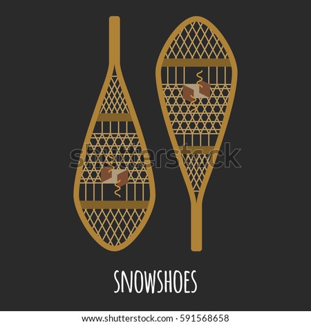 winter sports and outdoor activities equipment: old vintage snowshoes on a dark background. vector eps-10