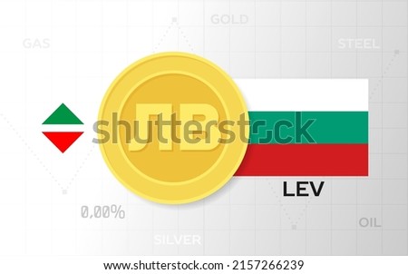Coin with the sign lev and the flag of Bulgaria. Rise and fall chart template of exchange rate or currency exchange with precious metals  Photo stock © 
