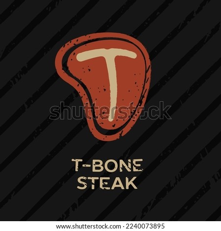 Grilled T-bone steak. T-shaped bone. T-bone Steak logo or label template 