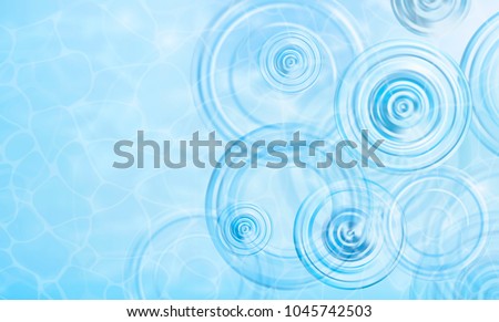 Summer background. Radial waves from a rain on water. Texture of water surface. Overhead view. Circles and rings on the puddle. Vector illustration nature background