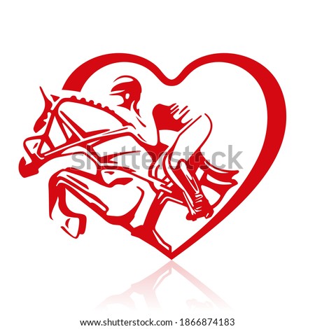 Jockey on horse. Logo.  Heart. Horse Jumping. Equestrian Events. Show Jumping Competition. Sport. Vector Illustration