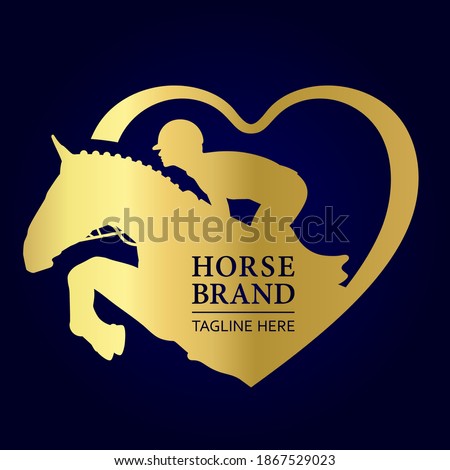 Jockey on horse. Logo.  Heart. Horse Jumping. Equestrian Events. Show Jumping Competition. Sport. Vector Illustration