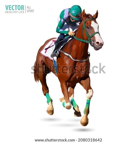 Horse racing jockey. Sport. Champion. Racetrack. Equestrian. Derby. Vector illustration Foto stock © 