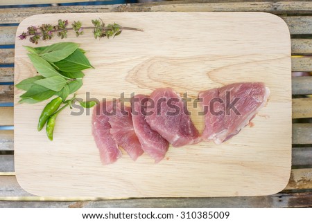 Raw meat, Pork on a chopping block (red meat)