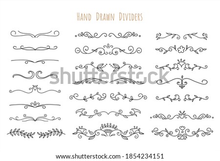 cute Hand drawn flower ornament text dividers, Swirls, Scrolls and laurel design elements set