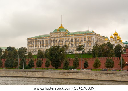 The Grand Kremlin Palace behind the Kremlin wall in Moscow, Russia
