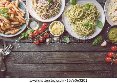 Similar – Image, Stock Photo Different pasta on cream background, copy space