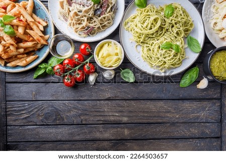 Similar – Image, Stock Photo Different pasta on cream background, copy space