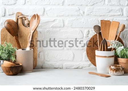 Similar – Image, Stock Photo Modern baking background with flour in bowl, eggs and ingredients on white kitchen table background, top view. Home Bake. Recipes to cookies, pie and cake