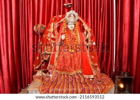 Indian Goddess Sherawali Maa Sitting on Tiger. Durga Mata Navratri Greeting. Zdjęcia stock © 
