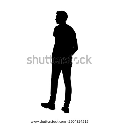 Vector silhouette of man  standing, profile, business people, black color,  isolated on white background