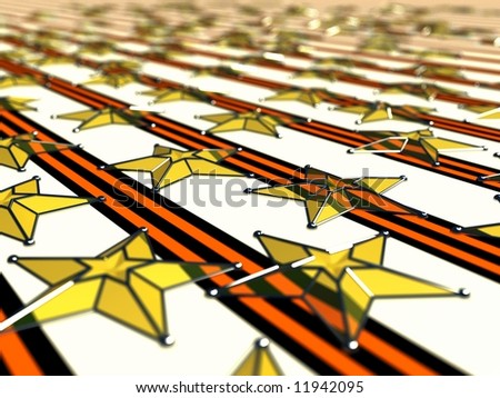 Gold stars on background with Ribbon of Saint George