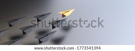 Leadership concept, yellow leader plane leading black planes, with empty space on right side. 3D Rendering