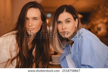 Similar – Image, Stock Photo Smiling woman squinting in sun and enjoying weather