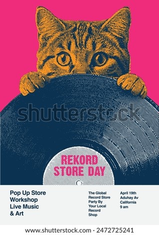 Record Store Day Event Poster Flyer Template With Cat