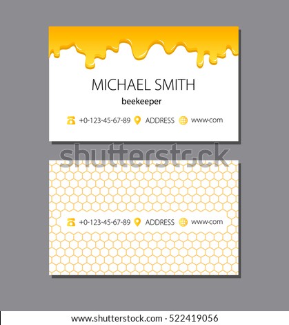 Bee honey logo and business card template. Linear bee sign with overlapping effect. Vector illustration in flat, line style for print or mobile.