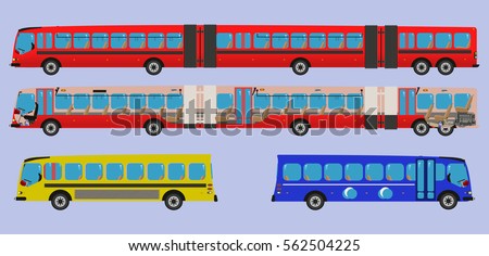 Flat style concept of public transport. Set of city bus. Vector illustration. 