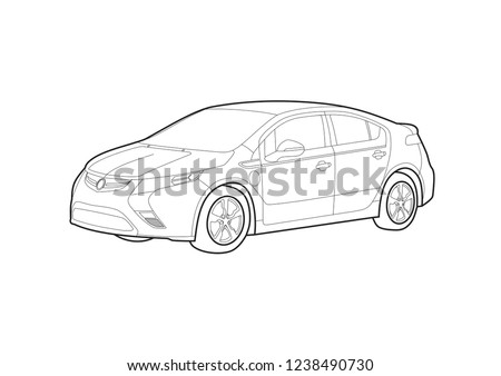 vector layout of contour drawing of sedan car. Opel Ampera.