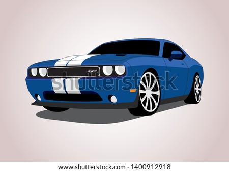 vector layout of blue muscle car. Dodge Challenger.