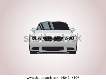 vector layout of white sedan front view. BMW.
