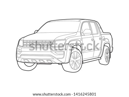 vector layout of the contour drawing of the pickup. Amarok Volkswagen.