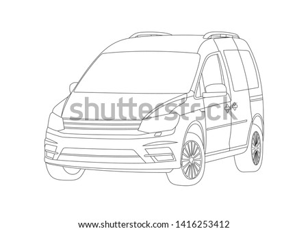 vector layout of the contour drawing of the car. Volkswagen Caddy.