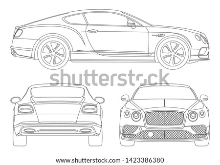 vector layout of contour drawing premium coupe. Bentley Continental GT.