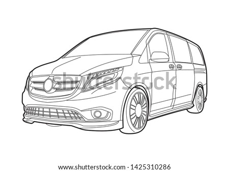 vector layout outline drawings of the van. 3rd generation Mercedes-Benz V-Class.