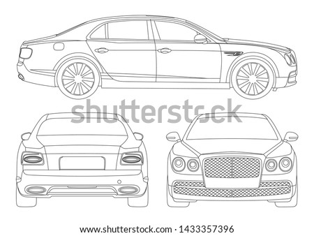 vector layout of contour drawing of luxury sedan. Bentley Flying Spur.