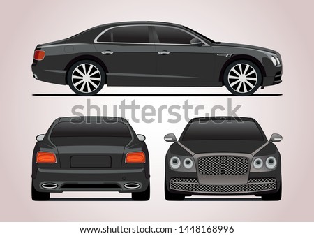 Gray luxury sedan. View from three sides. Bentley Flying Spur.
