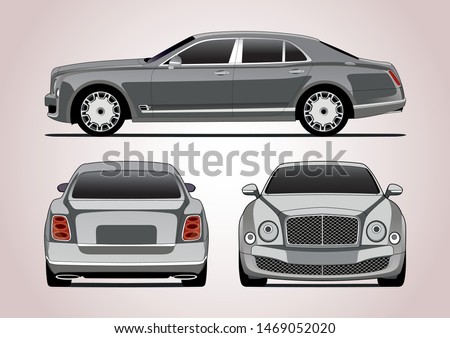 gray luxury sedan. View from three sides. Bentley Mulsanne.