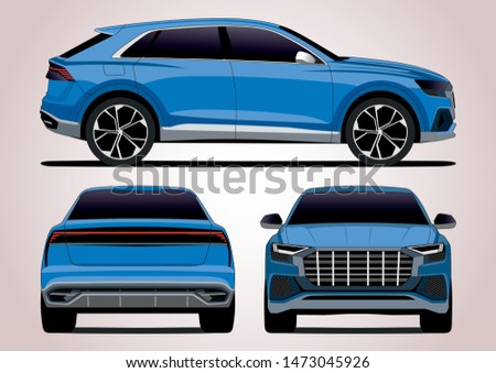 blue SUV. View from three sides. Audi Q8.