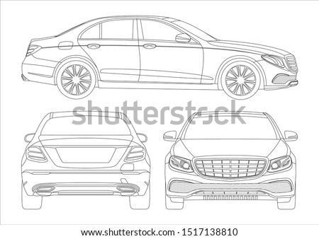 outline drawing of a premium sedan. Mercedes-Benz E-Class W213.