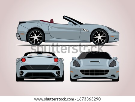 sports convertible, view from three sides. Ferrari California.