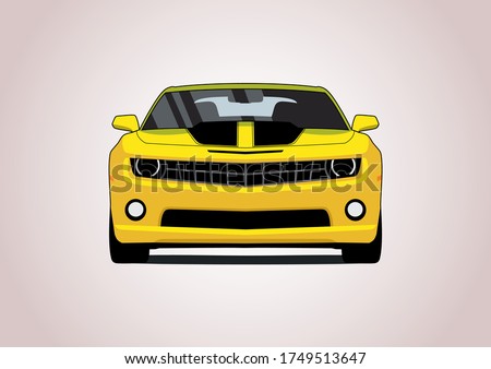 yellow muscle car, view from the front. Chevrolet Camaro.