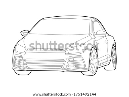 outline drawing of a German three door hatchback. Scirocco.
