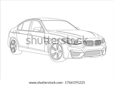 Contour drawing of a sports sedan. BMW M3 F80.