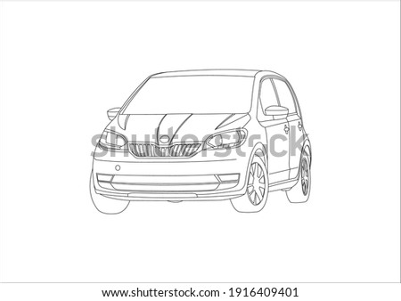 vector layout of the hatchback outline drawing. Skoda Citigo.