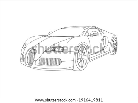 contour drawing of a sports coupe. Bugatti Veyron.