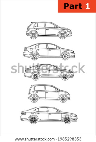 set of vector car models (part 1). Skoda top-down (Skoda Fabia, Rapid, Octavia,Citigo,Superb).