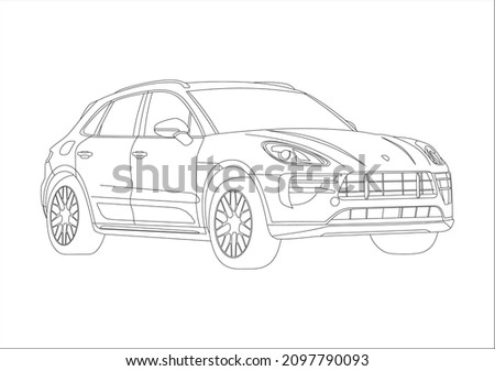 Contour drawing of a premium SUV. Porsche Macan.