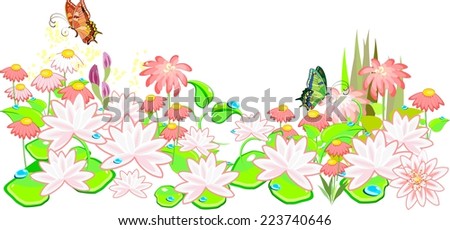 Flower garden with flowers and butterflies
