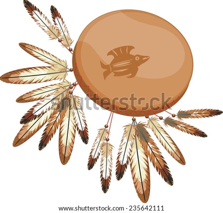 Indian frame drum with feathers